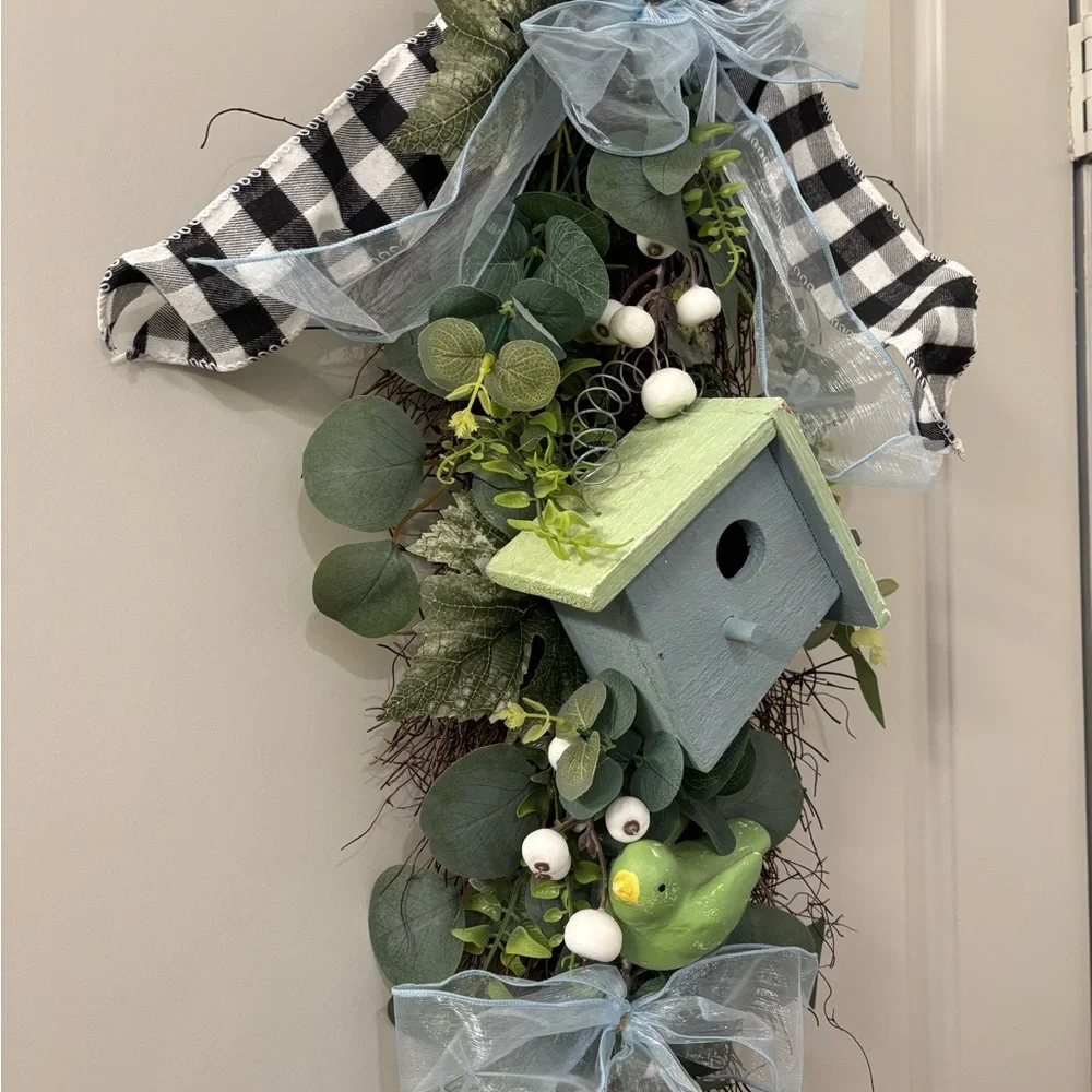 Charming Green Birdhouse Spring Wreath Custom Design Final Sale